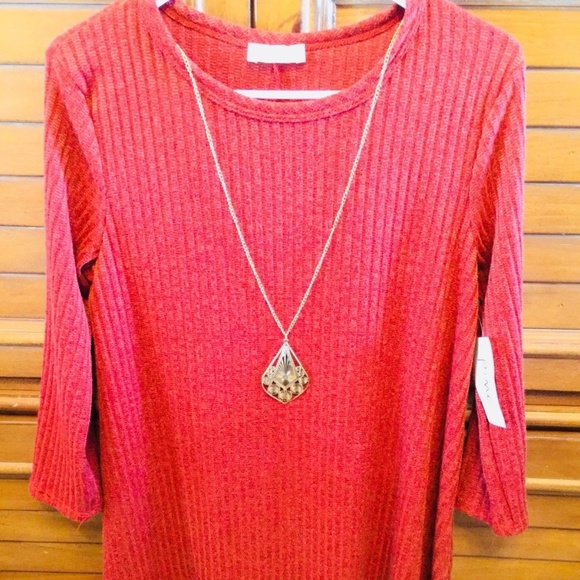PINC XL L/S Dress W/Gold Necklace Polyester Orange - Picture 1 of 5
